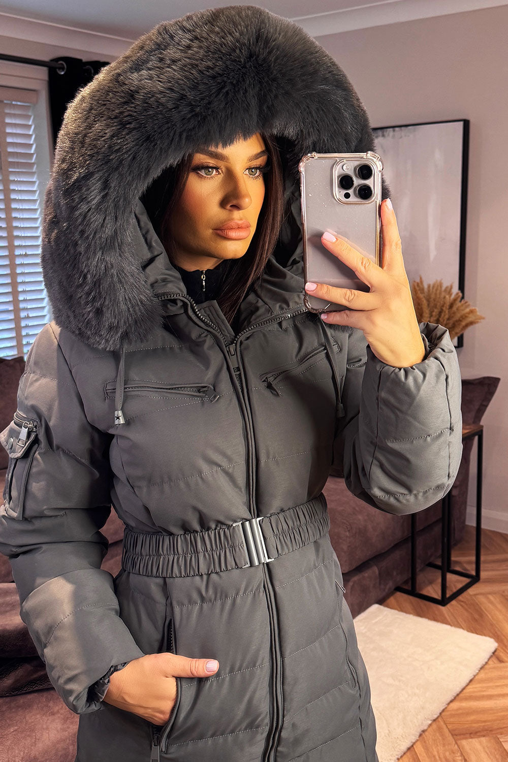 Longline Puffer Padded Coat with Fur Hood and Be | Xtralitty