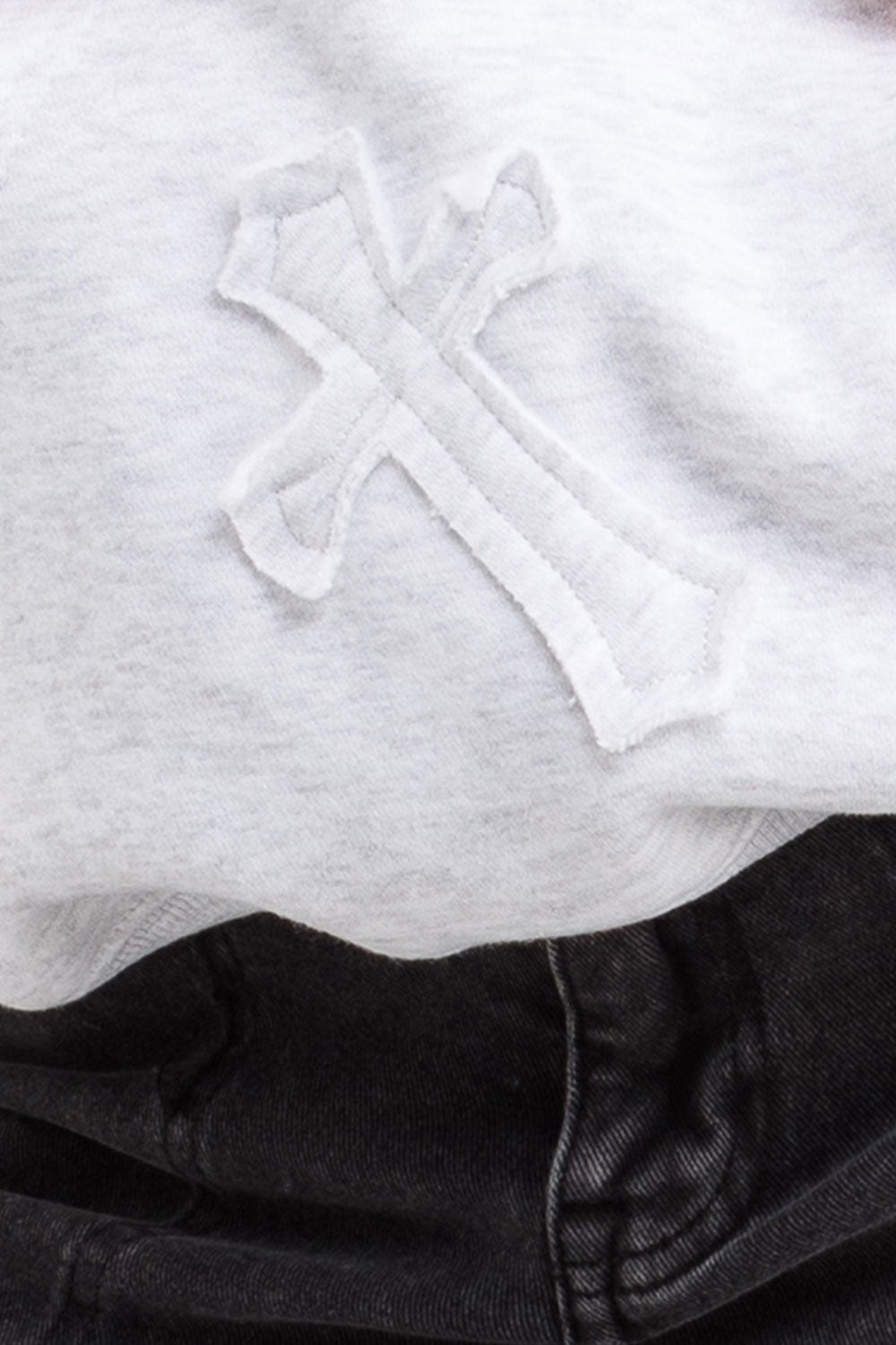 Hoodie with Cross Applique Embroidery Grey Marl | Xtralitty