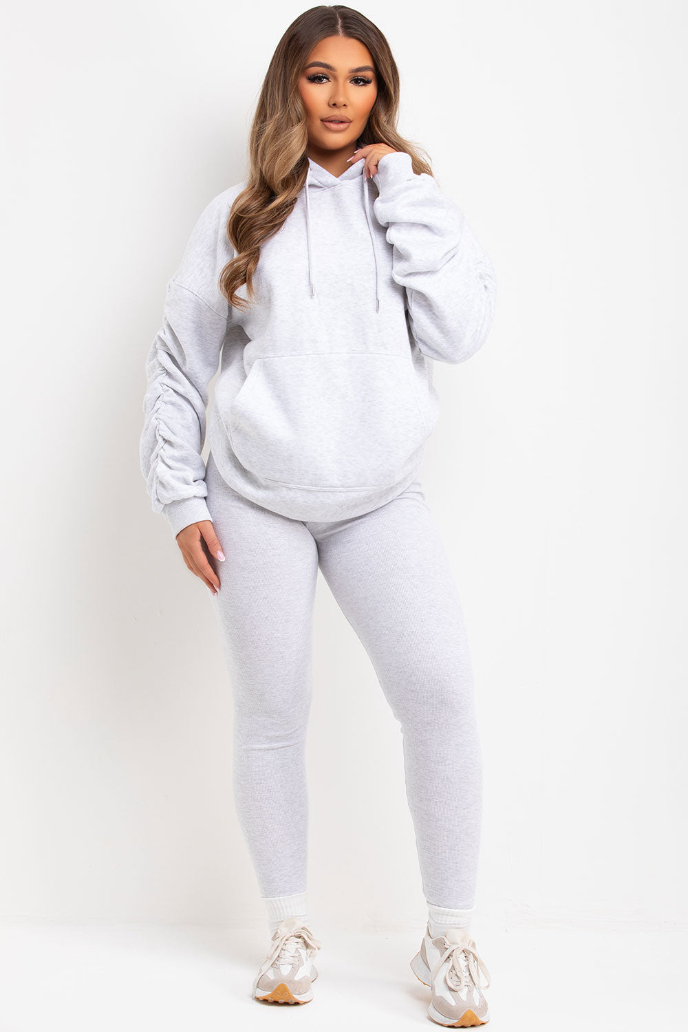 Ruched Sleeve Hoodie and Leggings Loungewear Set | Xtralitty