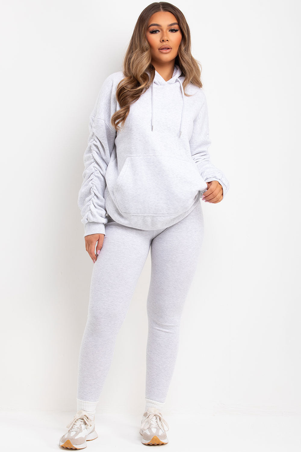 Ruched Sleeve Hoodie and Leggings Loungewear Set | Xtralitty