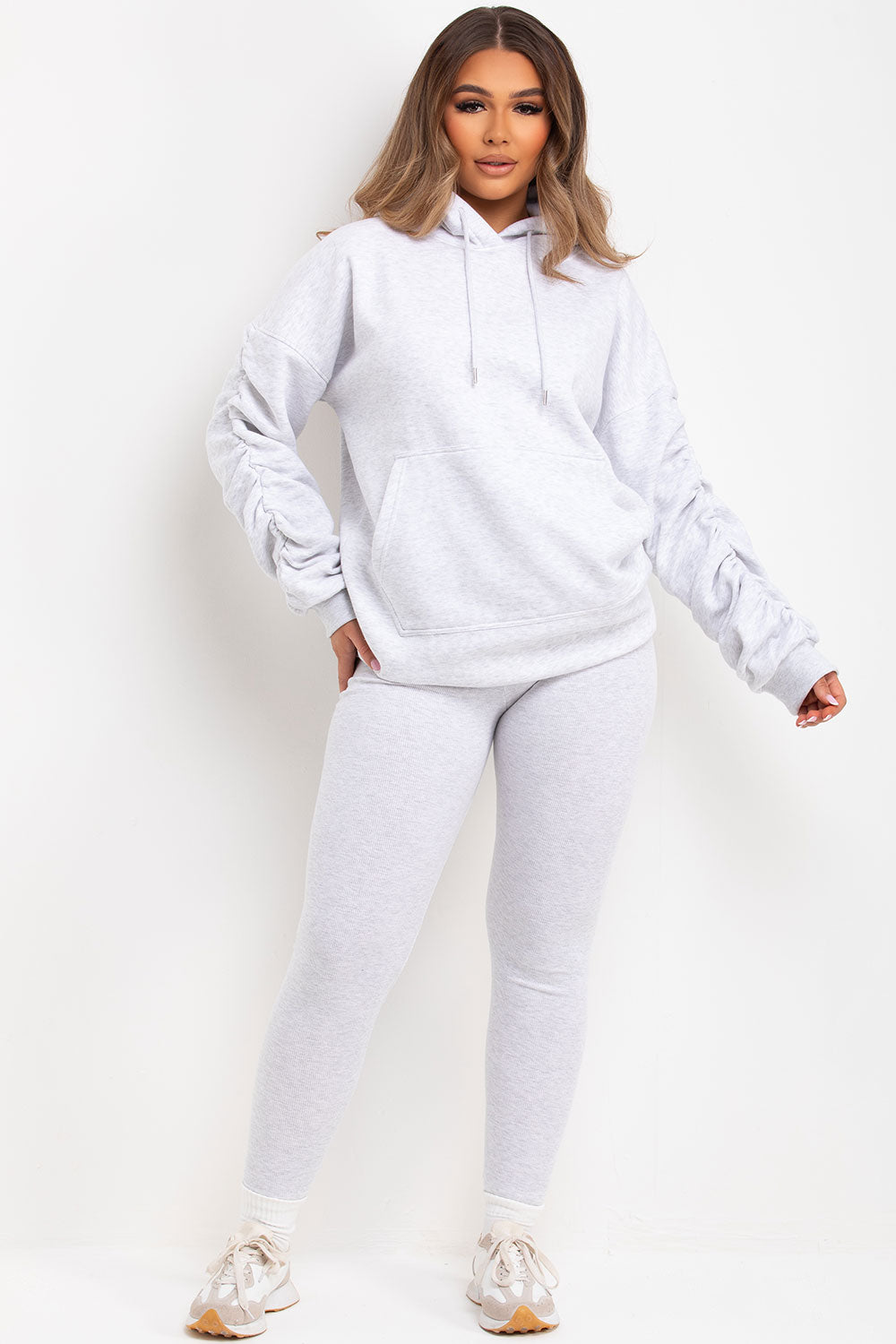 Ruched Sleeve Hoodie and Leggings Loungewear Set | Xtralitty
