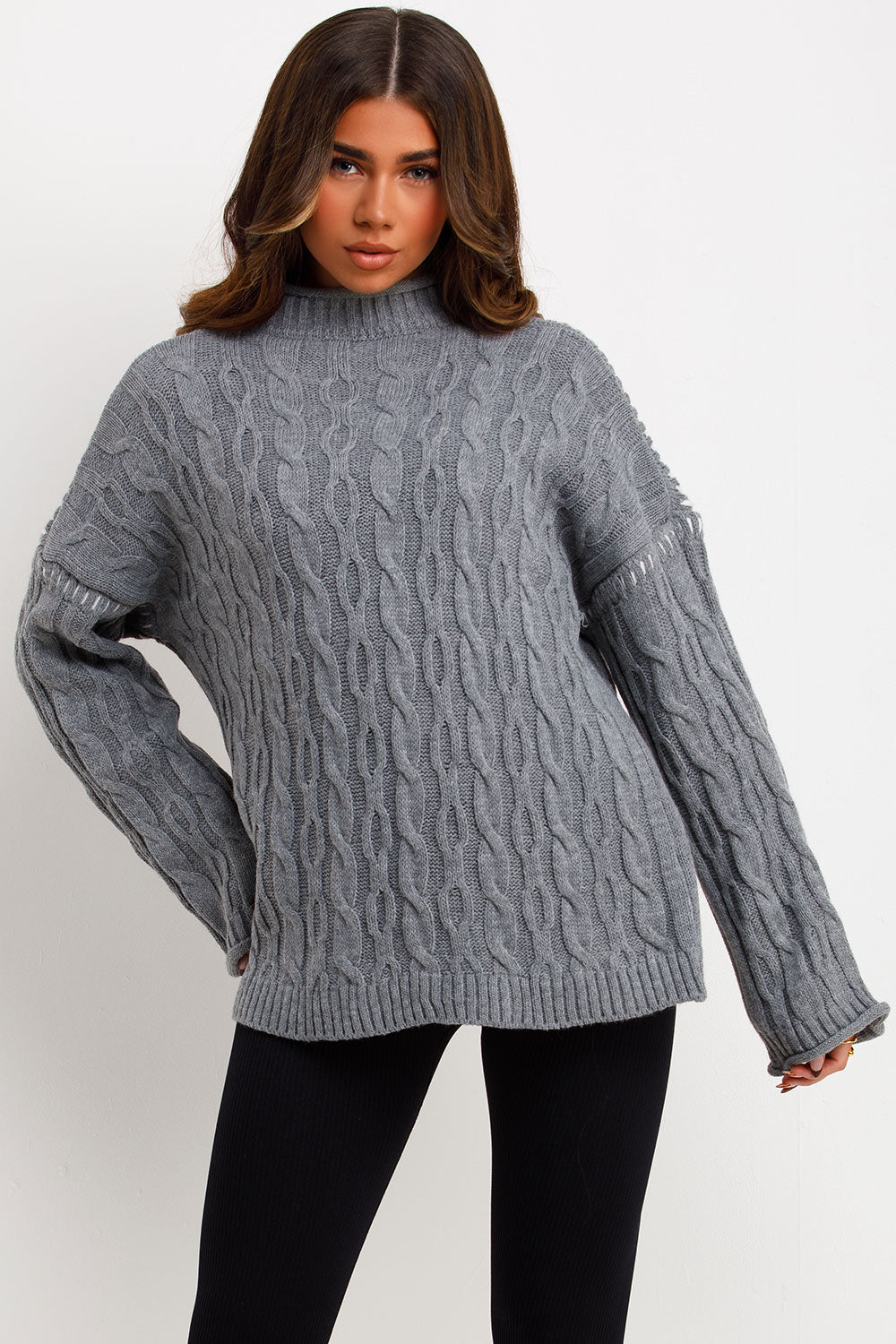 Knitted Jumper with Contrast Stitch Detail Grey | Xtralitty