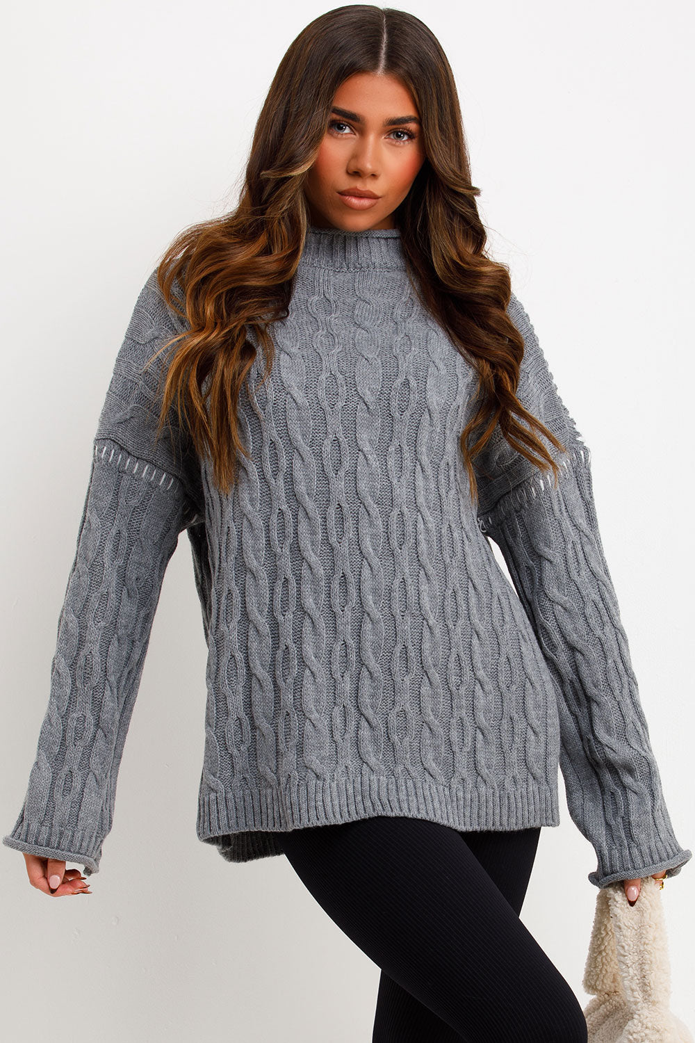 Knitted Jumper with Contrast Stitch Detail Grey | Xtralitty