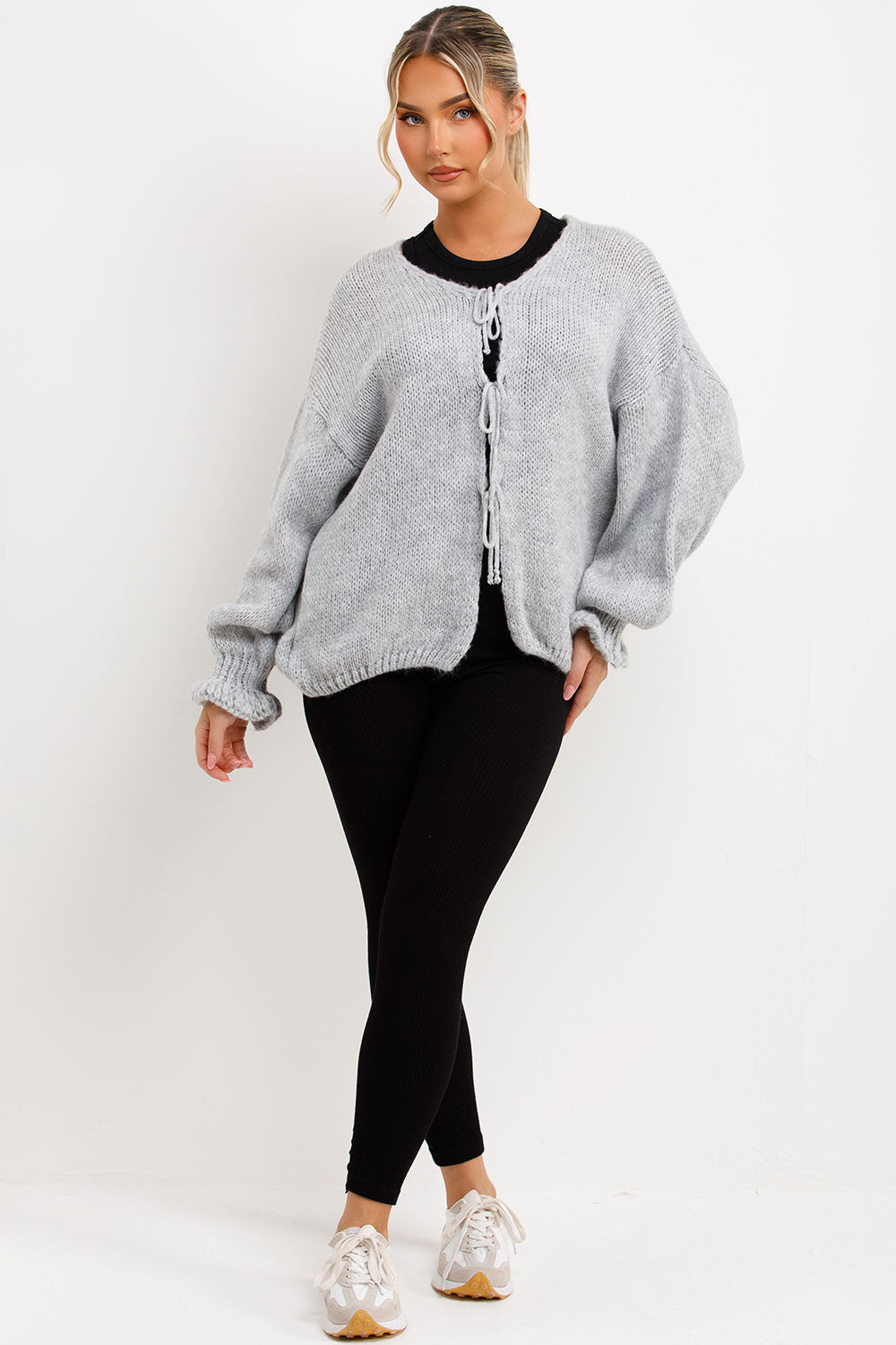Knitted Cardigan with Tie Front Grey | Xtralitty