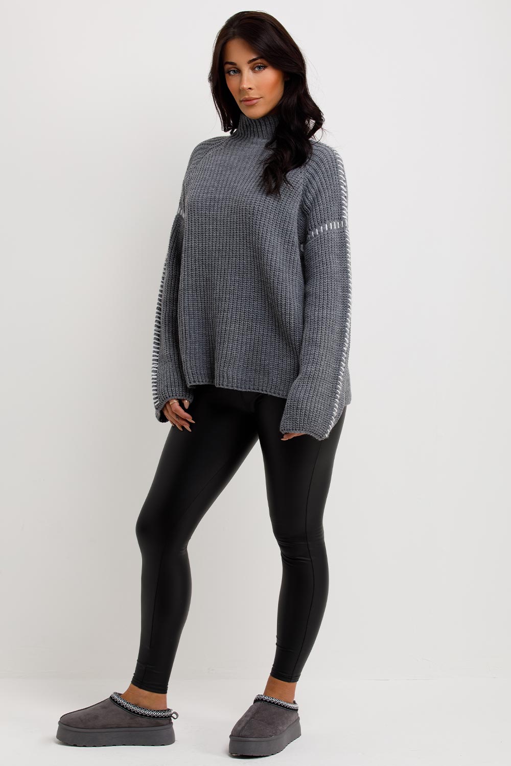 Oversized Knitted Jumper with Contrast Stitches | Xtralitty