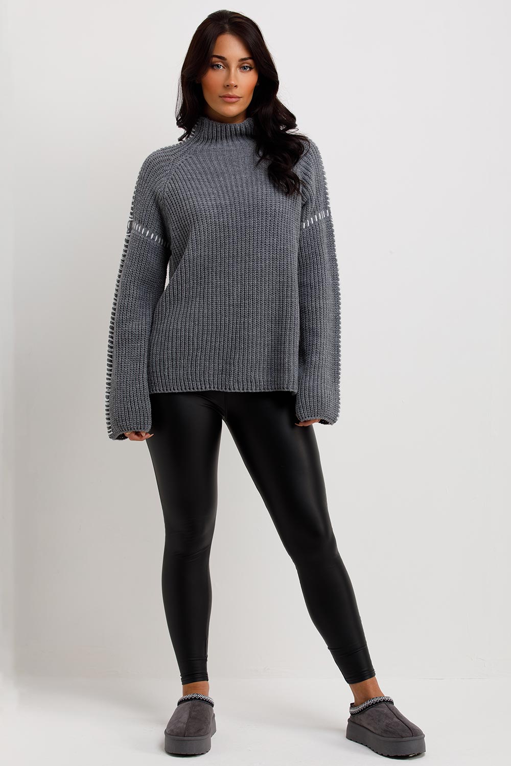 Oversized Knitted Jumper with Contrast Stitches | Xtralitty