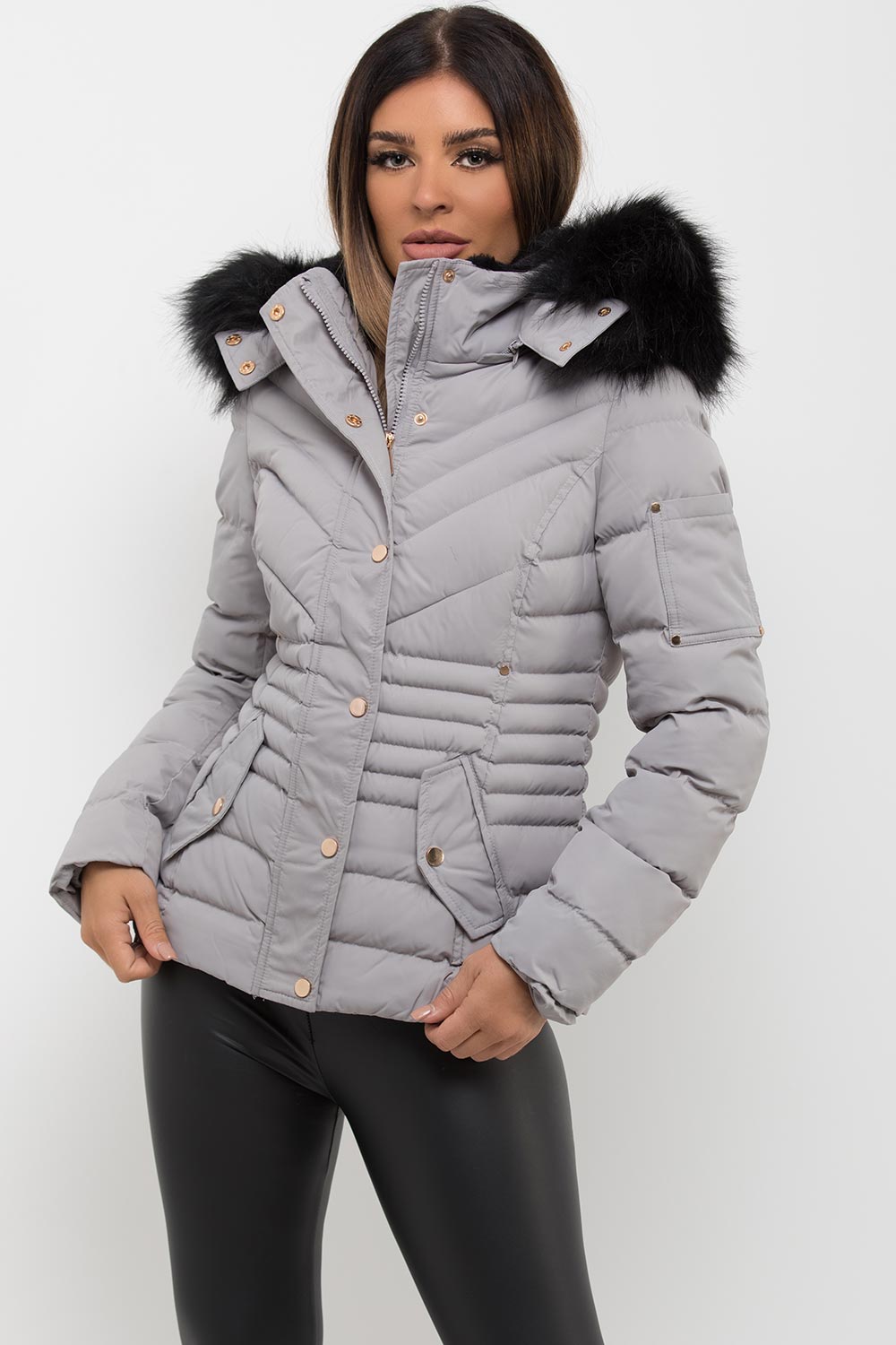 Puffer Coat with Fur Hood Grey | Xtralitty