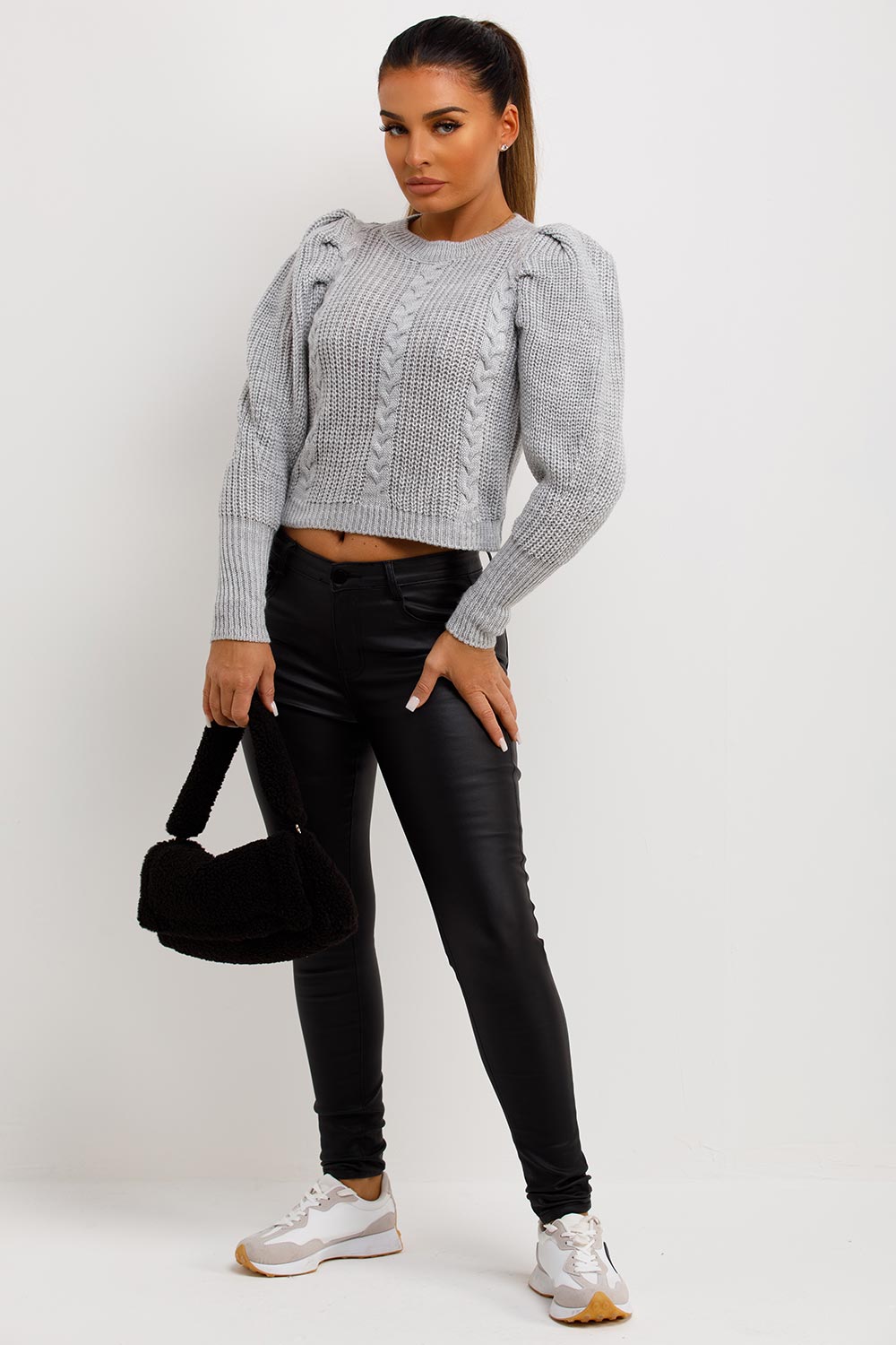 Knitted Jumper with Puff Sleeves Grey | Xtralitty