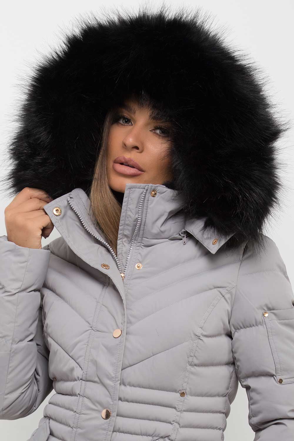 Puffer Coat with Fur Hood Grey | Xtralitty