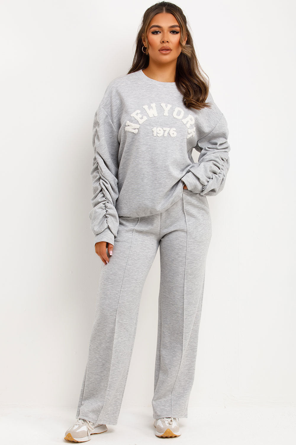 Ruched Sleeve Top and Trousers Loungewear Set wi | Xtralitty