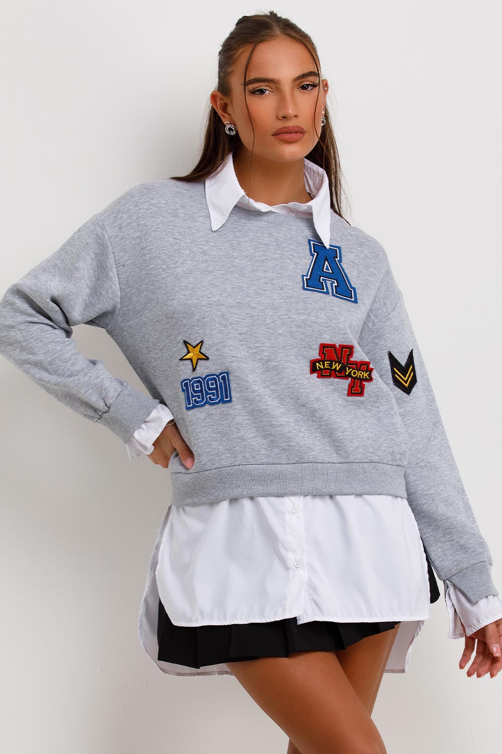 Jumper Shirt with New York Slogan Grey | Xtralitty