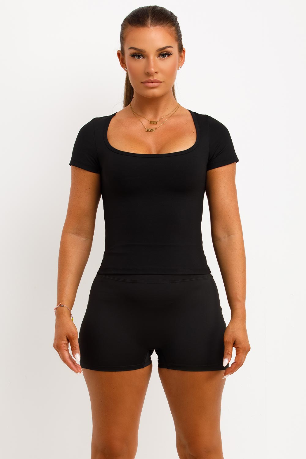 Black Scrunch Bum Gym Shorts and Square Neck Top | Xtralitty