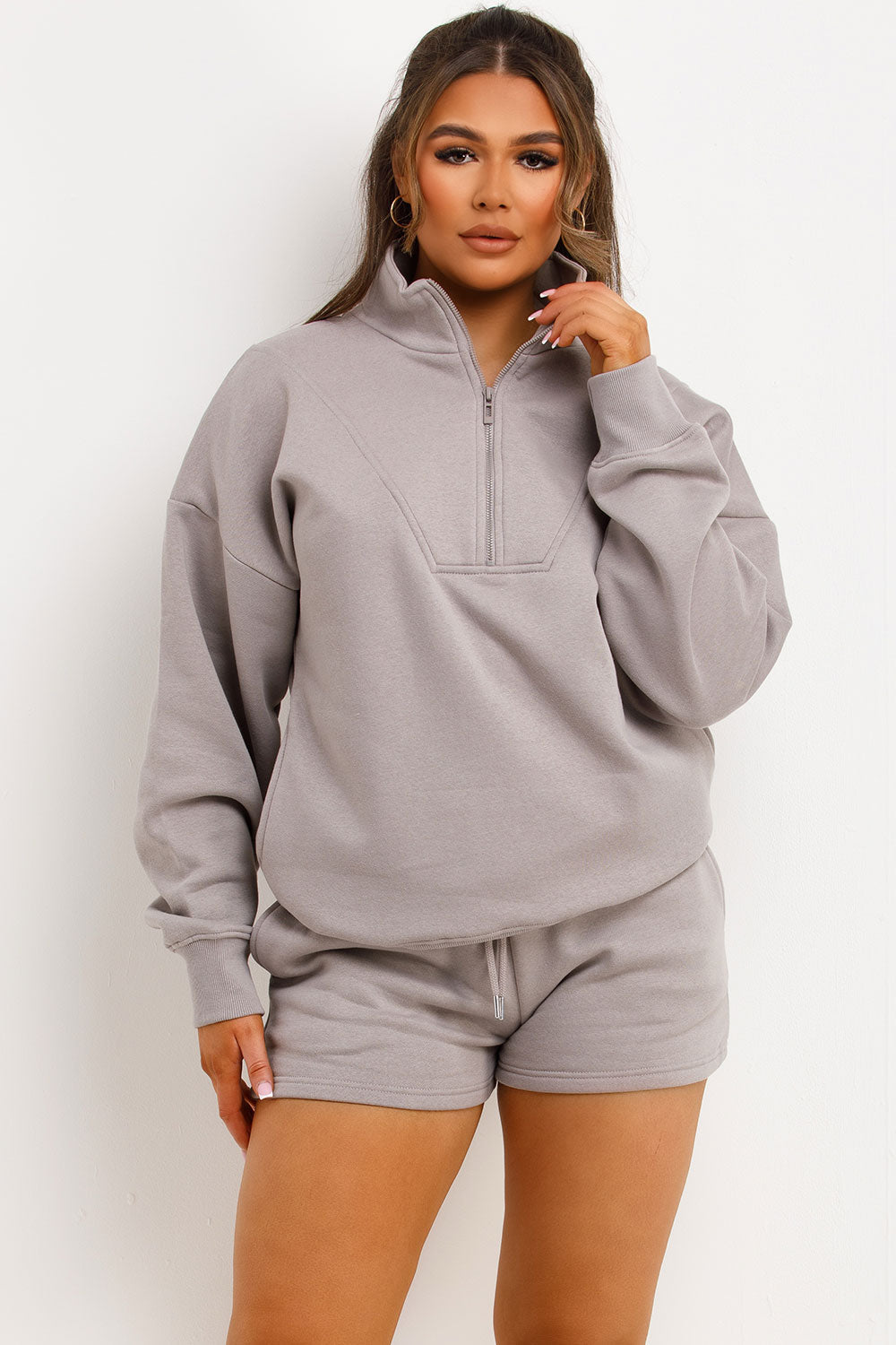 Half Zip Sweatshirt and Shorts Tracksuit Dove Gr | Xtralitty