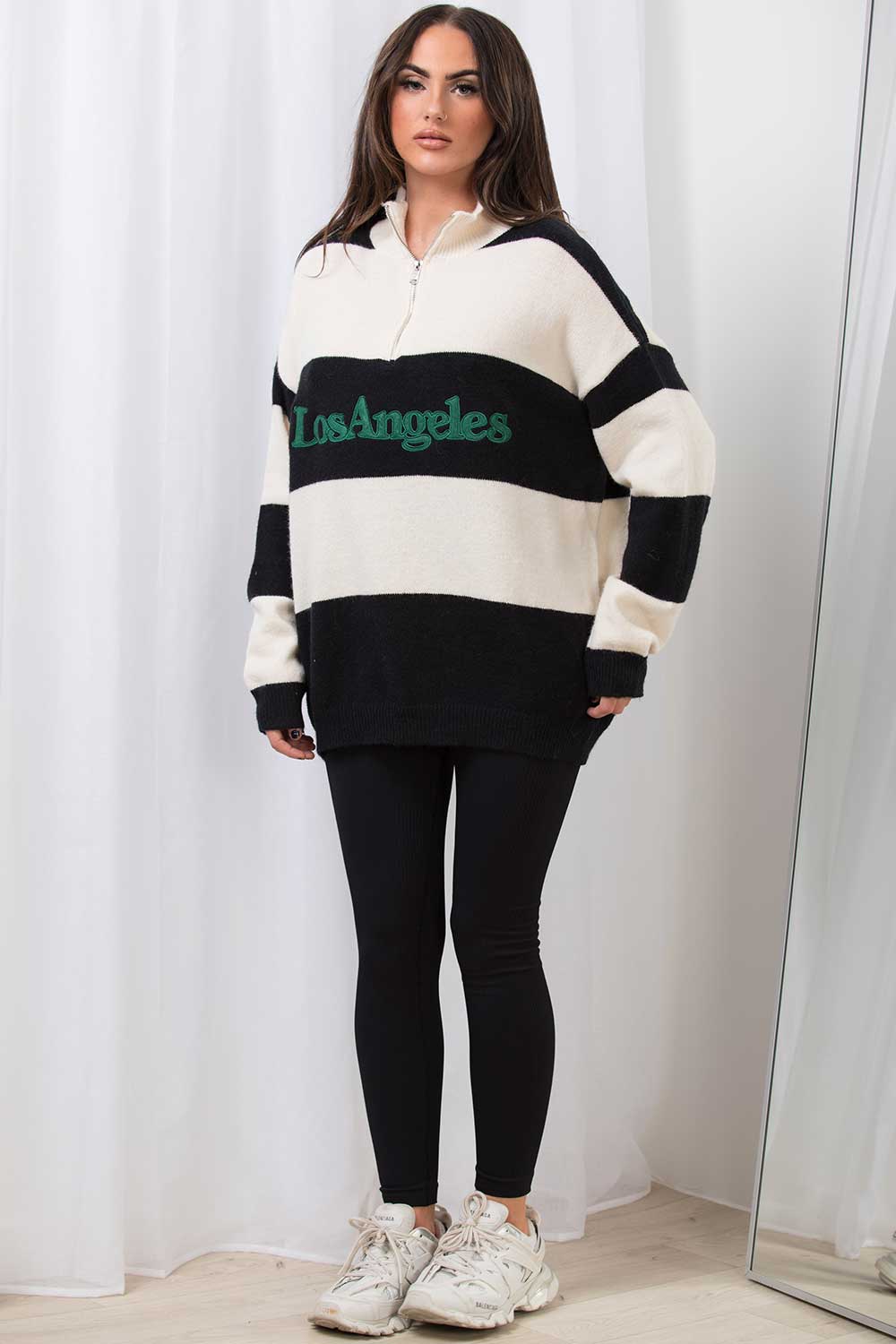 Half Zip Stripe Jumper with Los Angeles Slogan B | Xtralitty