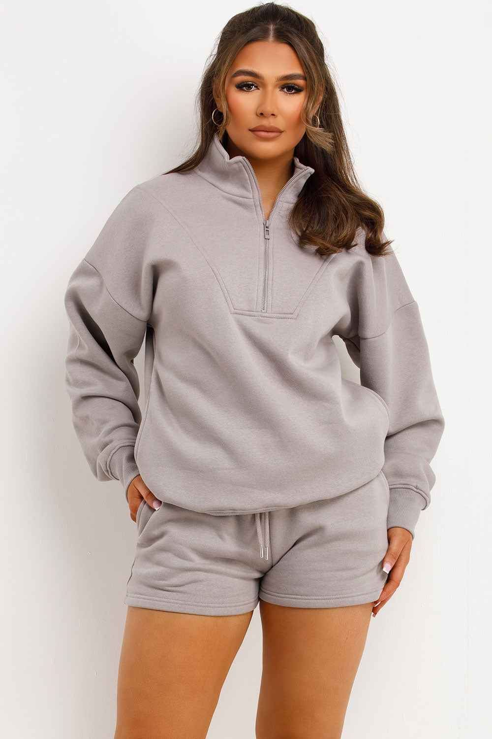 Half Zip Sweatshirt and Shorts Tracksuit Dove Gr | Xtralitty