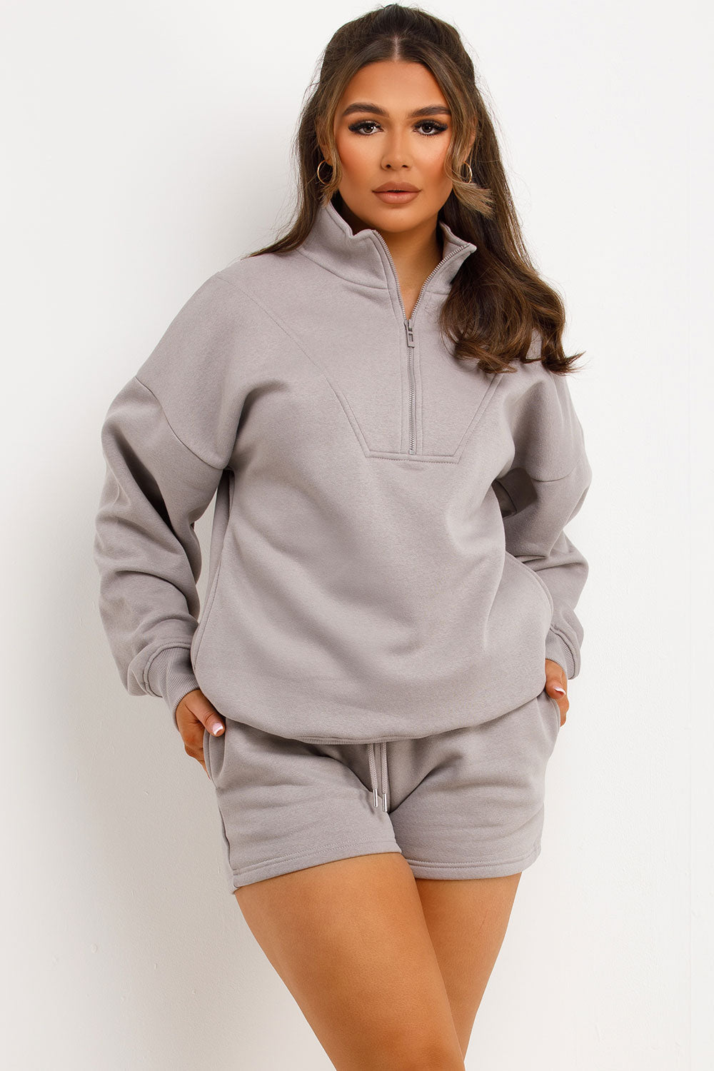 Half Zip Sweatshirt and Shorts Tracksuit Dove Gr | Xtralitty