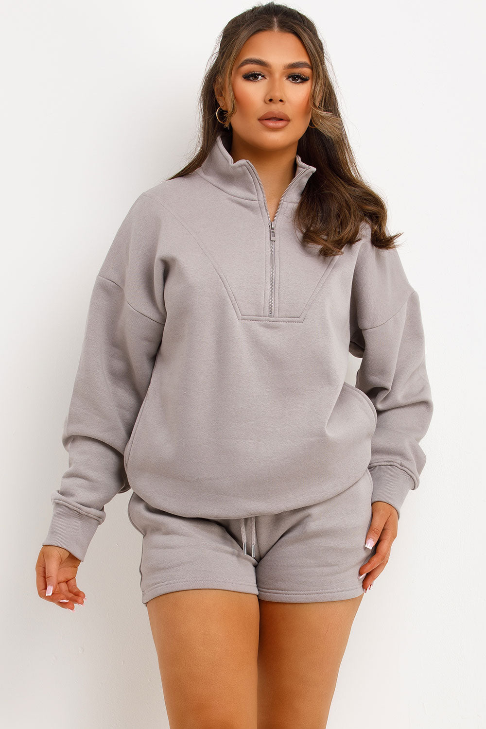 Half Zip Sweatshirt and Shorts Tracksuit Dove Gr | Xtralitty