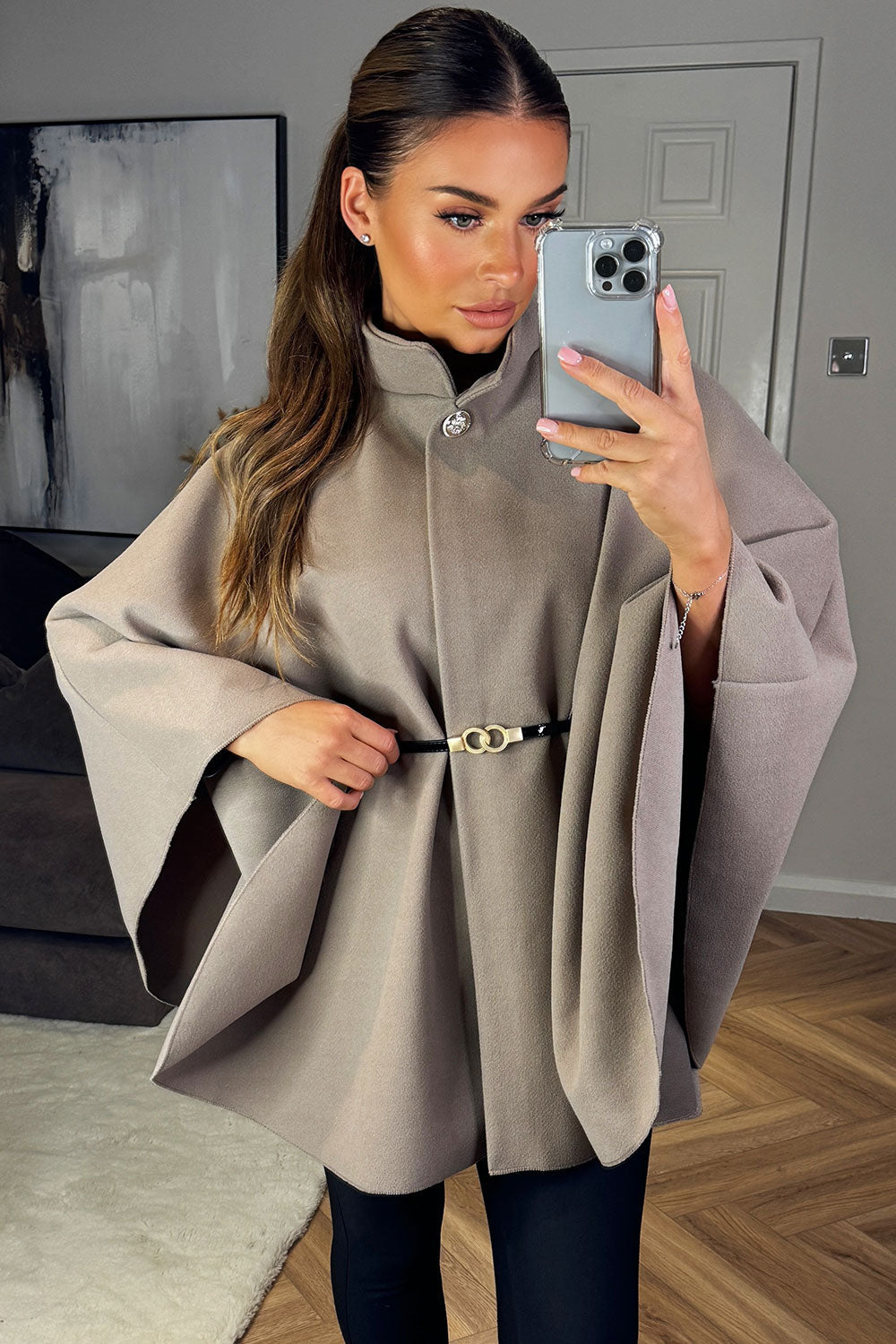 Cape with Belt and Button Mocha Poncho | Xtralitty