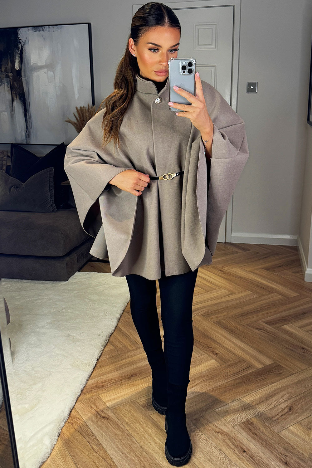 Cape with Belt and Button Mocha Poncho | Xtralitty