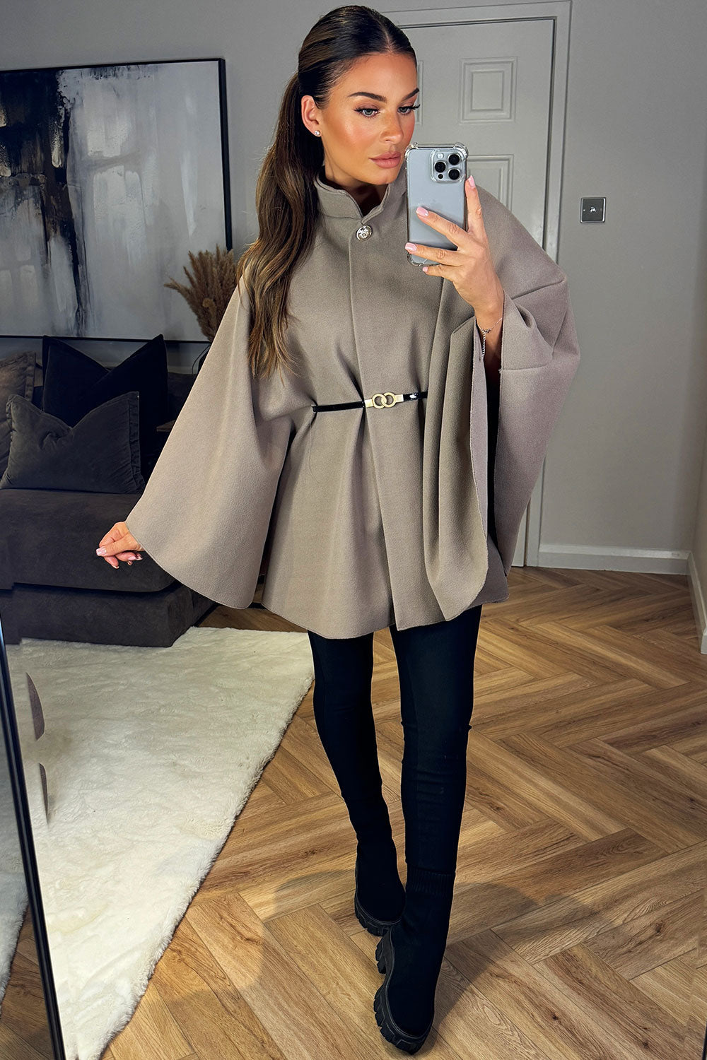 Cape with Belt and Button Mocha Poncho | Xtralitty