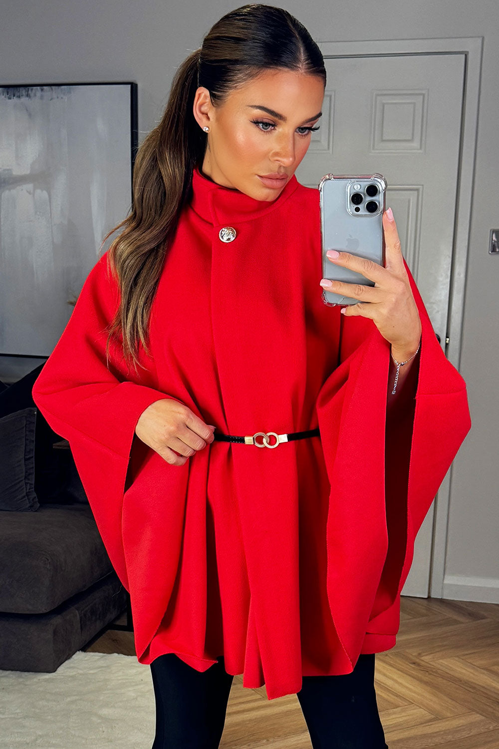 Cape with Belt and Button Red Poncho | Xtralitty