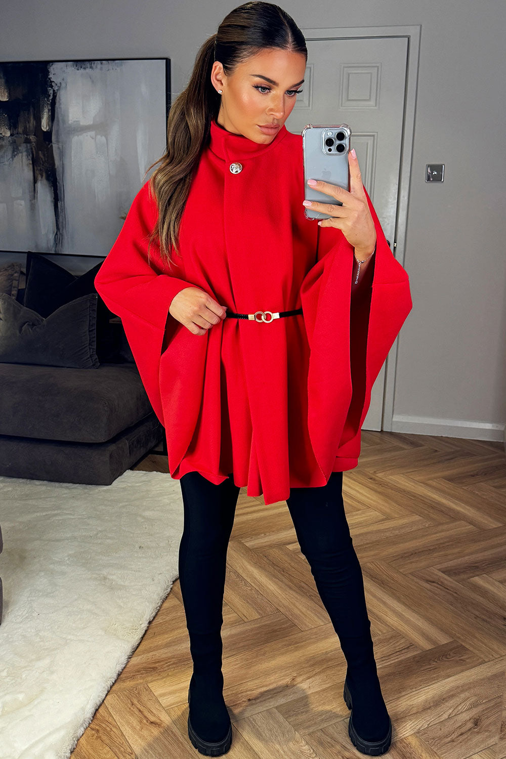 Cape with Belt and Button Red Poncho | Xtralitty