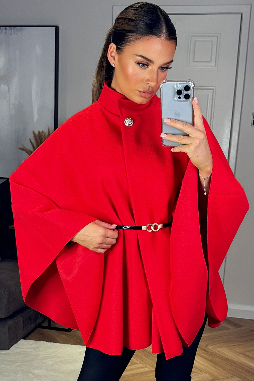 Cape with Belt and Button Red Poncho | Xtralitty