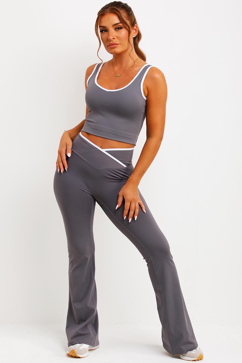 Flare Yoga Pants and Top Co Ord Lounge Set Grey | Xtralitty