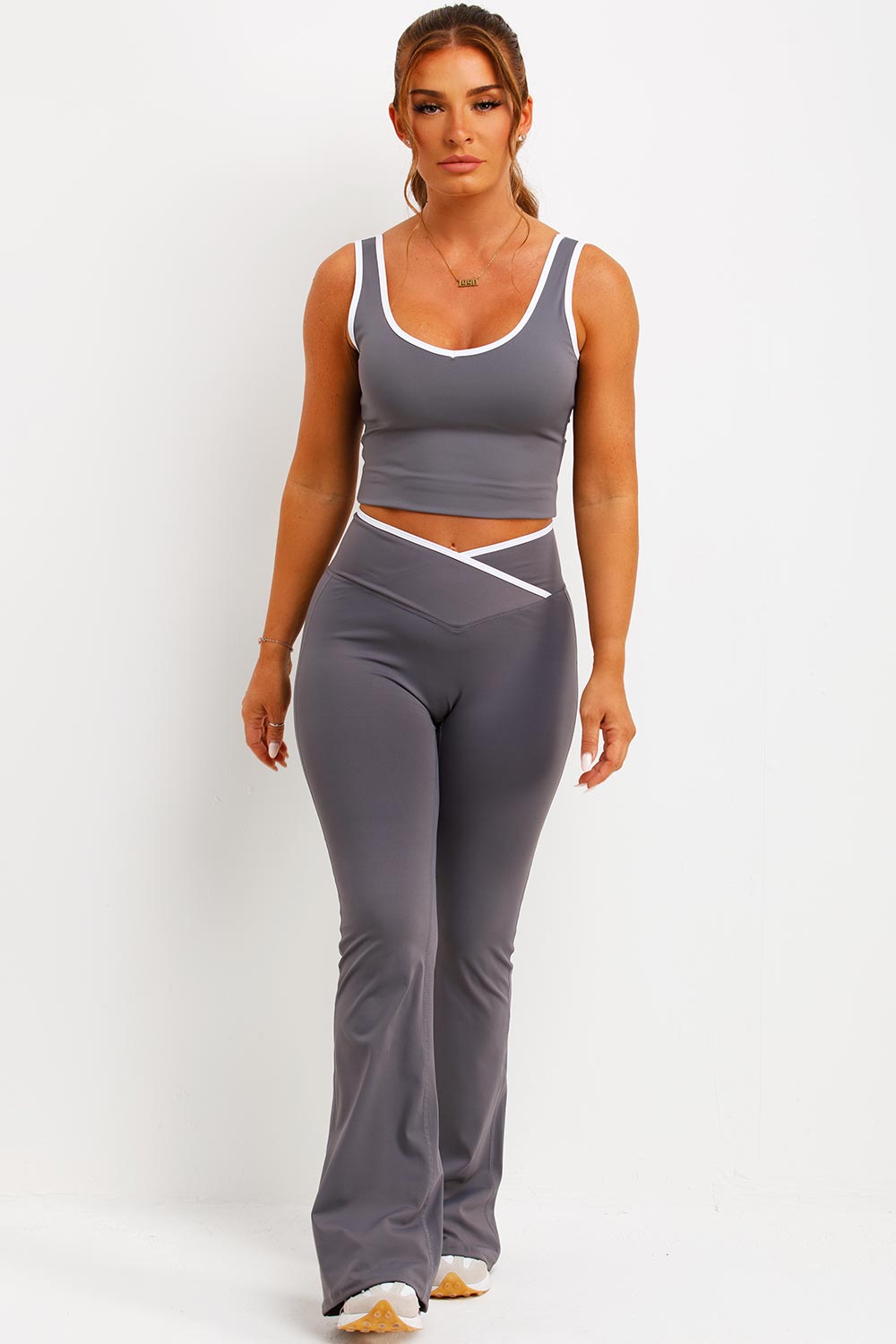 Flare Yoga Pants and Top Co Ord Lounge Set Grey | Xtralitty
