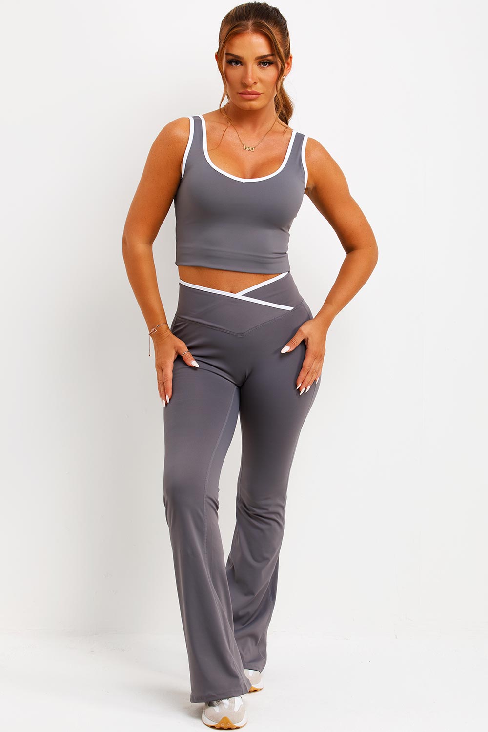 Flare Yoga Pants and Top Co Ord Lounge Set Grey | Xtralitty