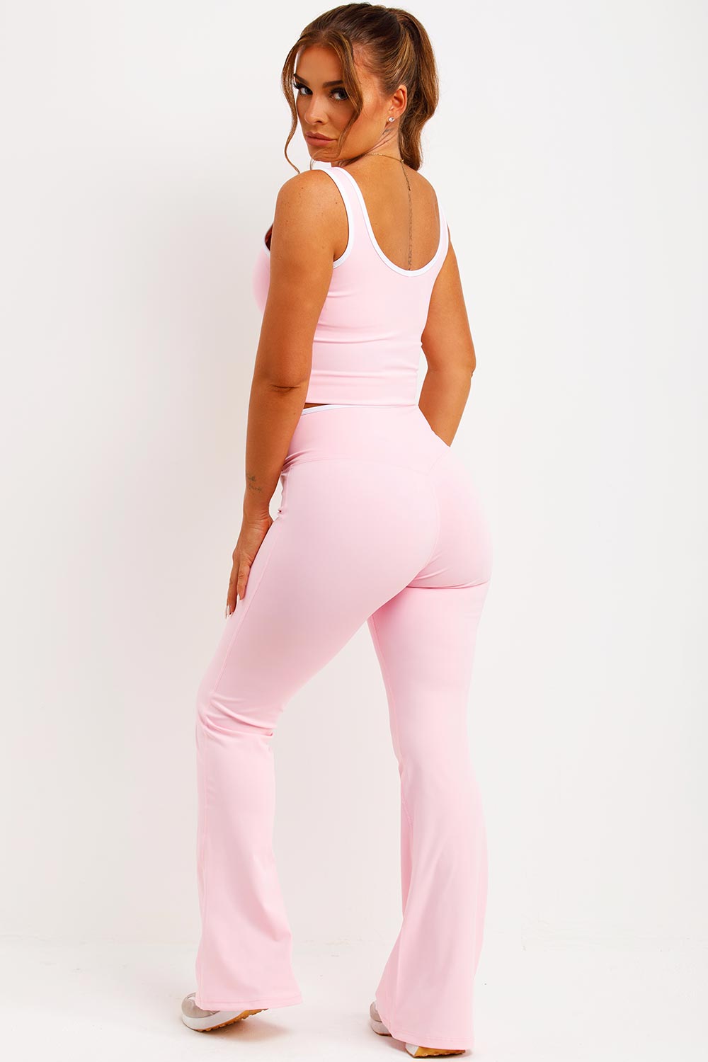 Flare Yoga Pants and Top Co Ord Lounge Set Pink | Xtralitty