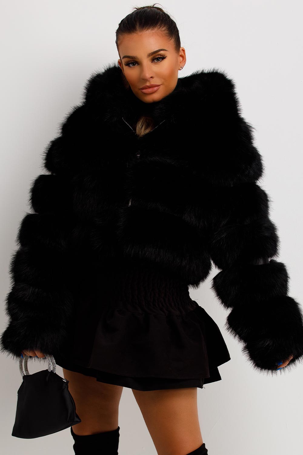 Faux Fur Coat with Hood Black | Xtralitty