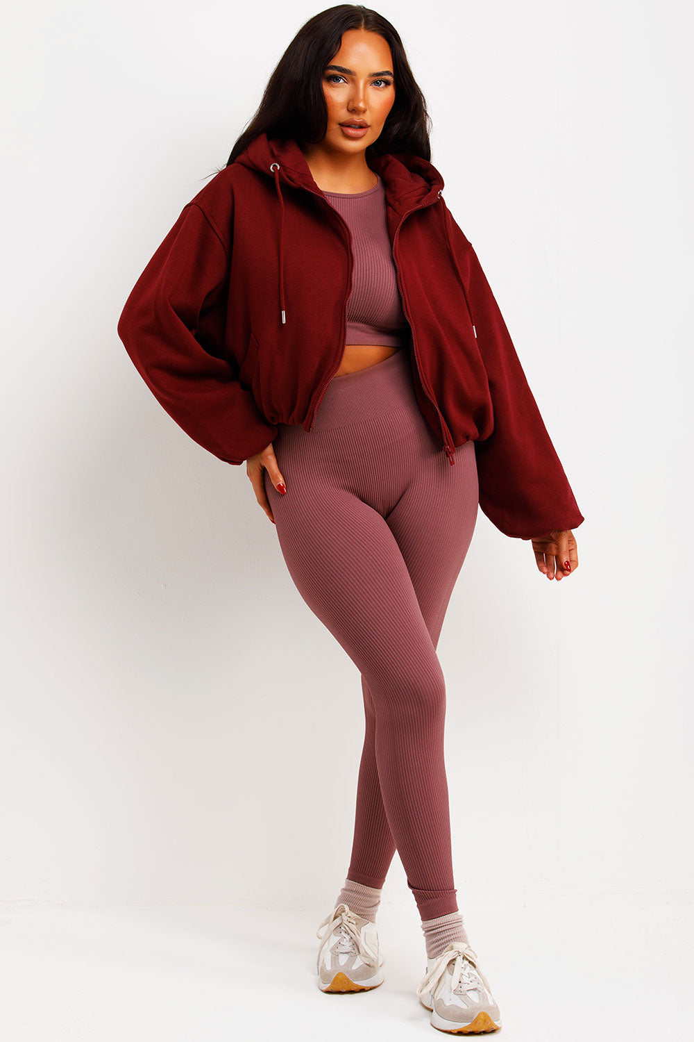 Hooded Jacket with Elastic Hem Burgundy | Xtralitty