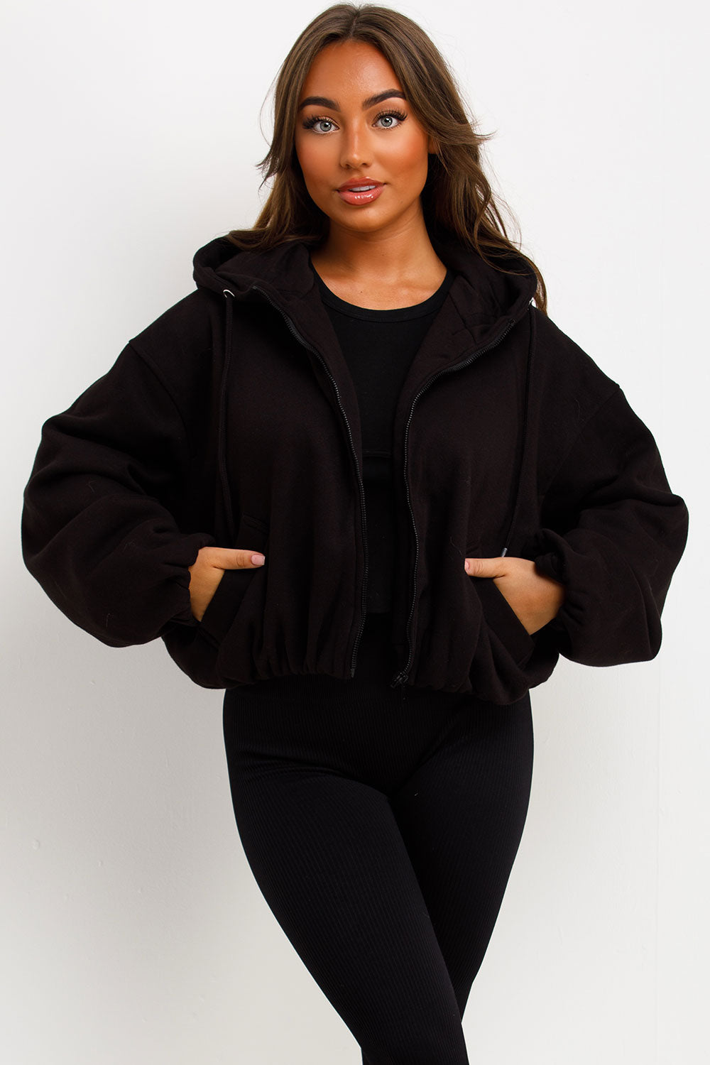 Black Hooded Jacket with Elastic Hem | Xtralitty