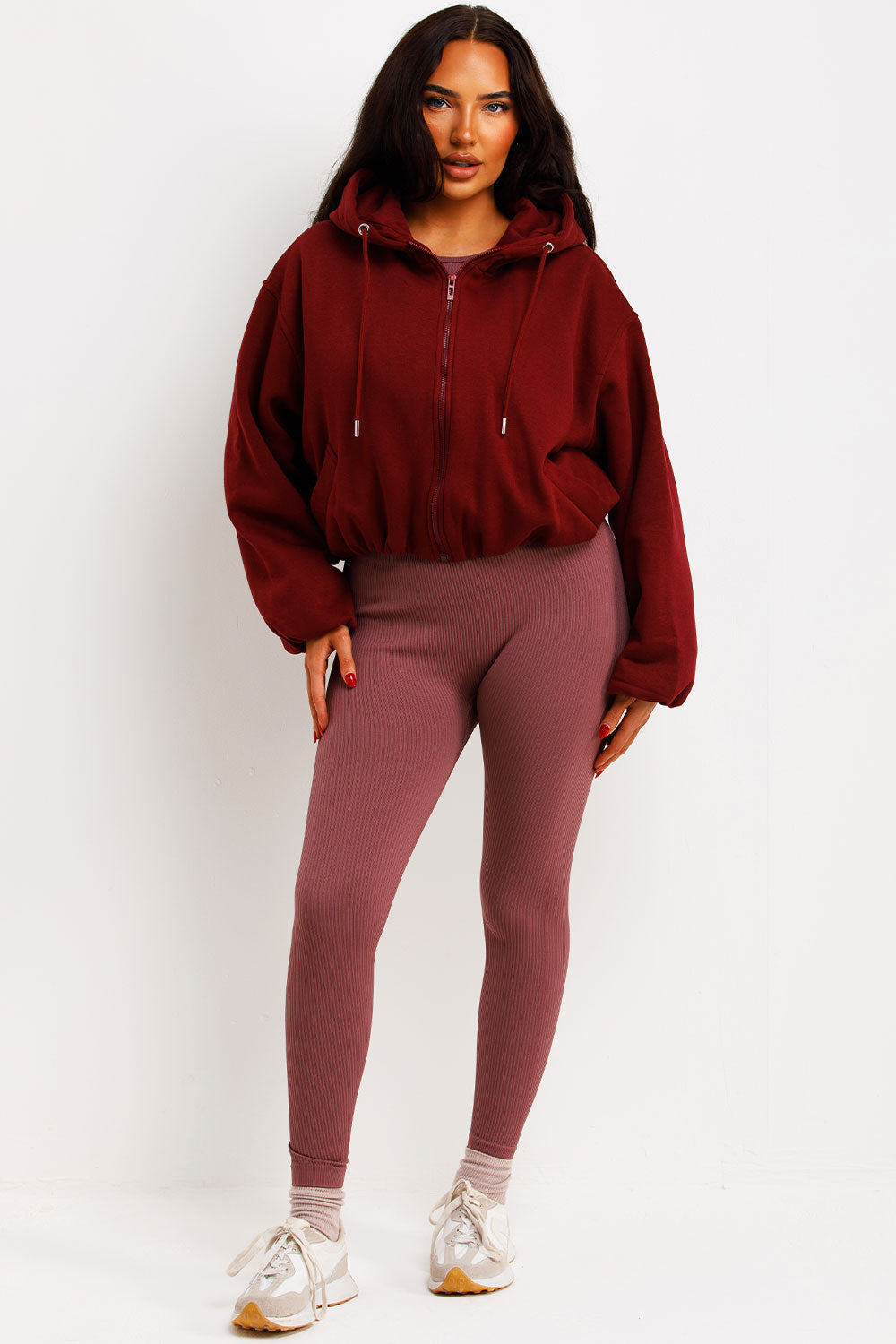 Hooded Jacket with Elastic Hem Burgundy | Xtralitty