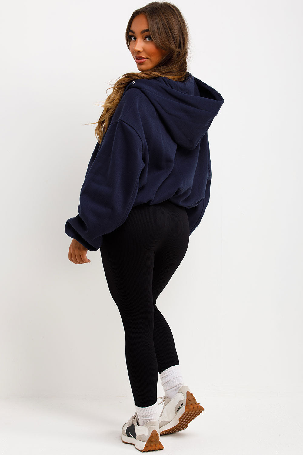 Hooded Jacket with Elastic Hem Navy | Xtralitty
