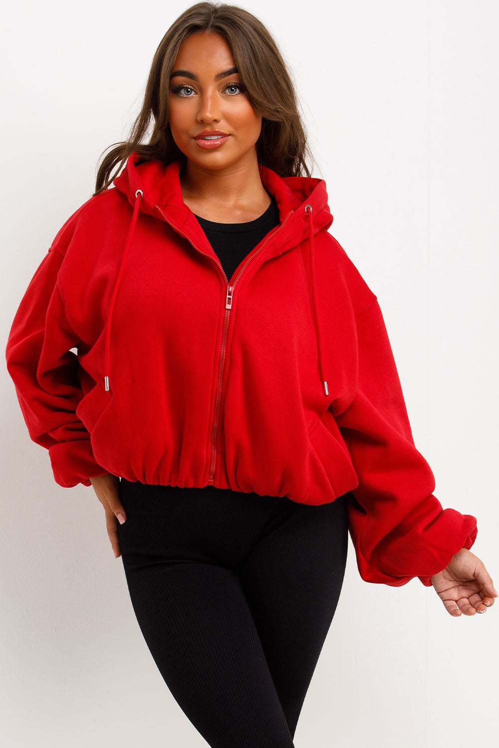 Hooded Jacket with Elastic Hem Red | Xtralitty