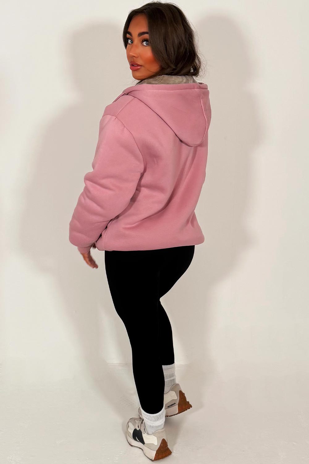 Faux Fur Lined Zip Up Hoodie Pink | Xtralitty