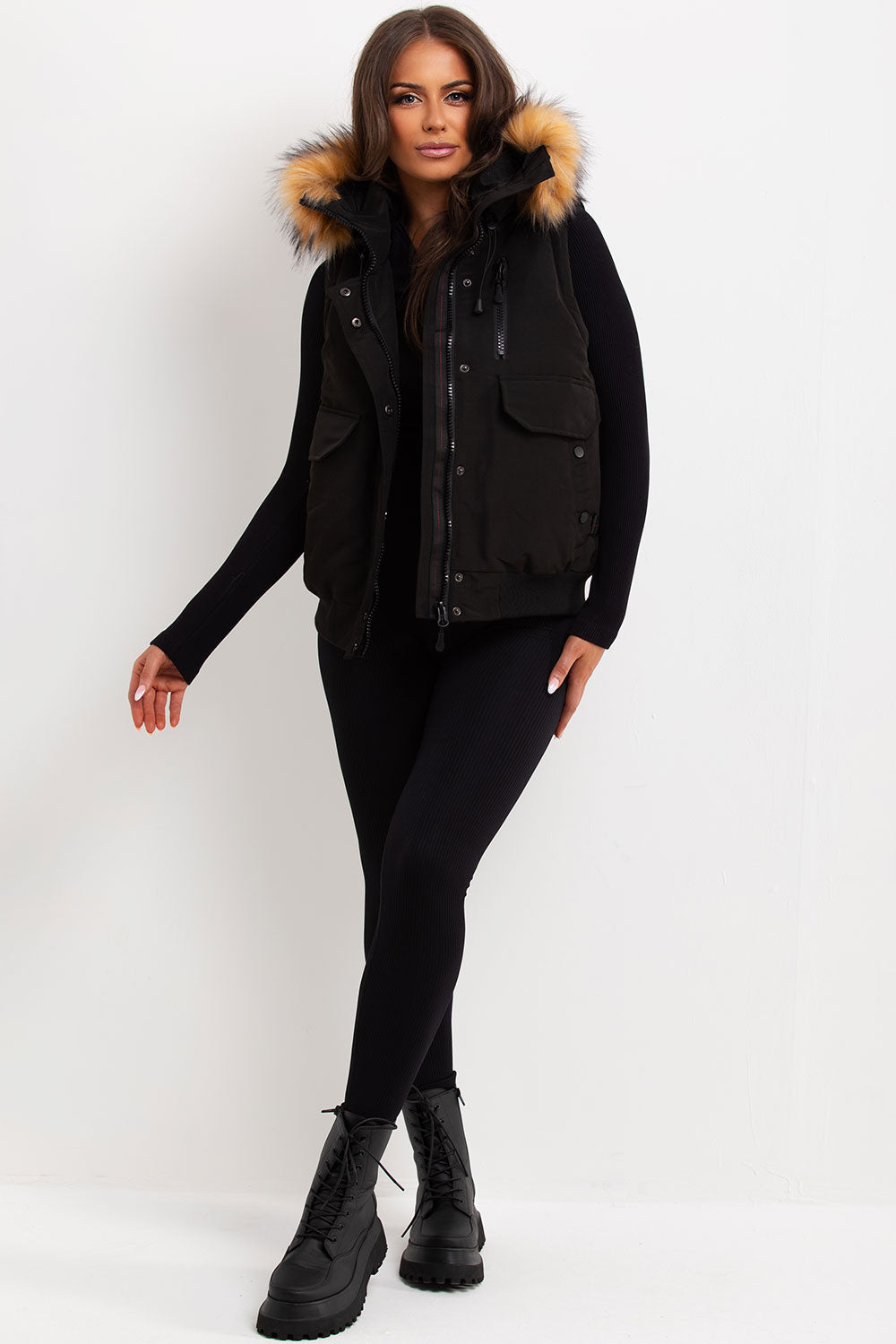 Black Gilet with Fur Hood | Xtralitty