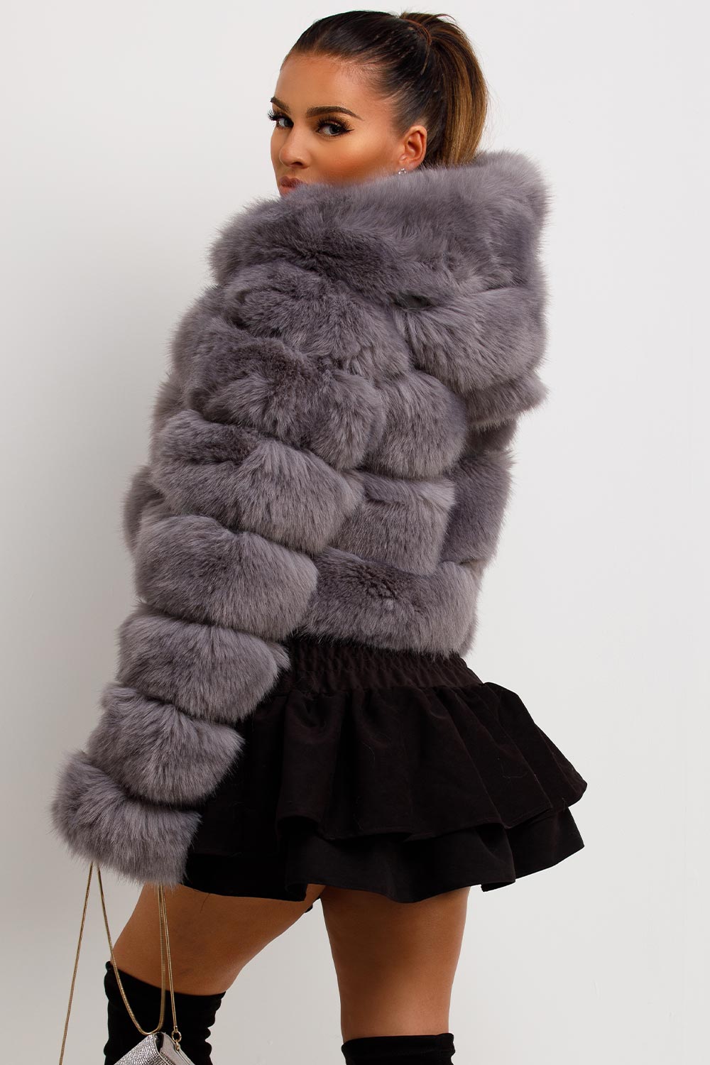 Grey Faux Fur Coat with Hood | Xtralitty