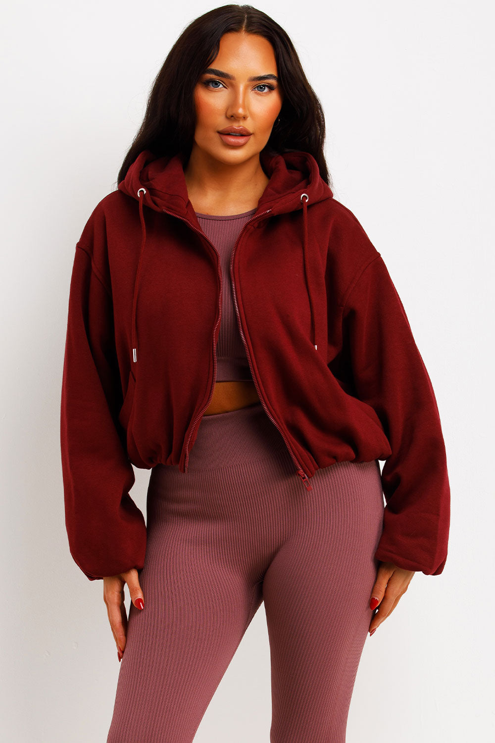 Hooded Jacket with Elastic Hem Burgundy | Xtralitty