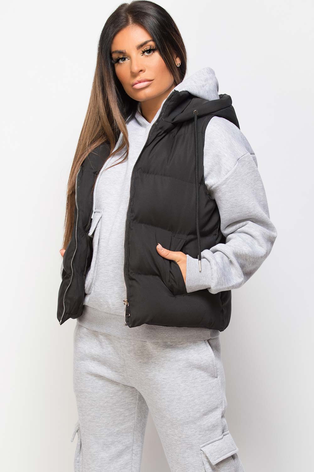 Black Hooded Gilet Sleeveless Jacket | Xtralitty