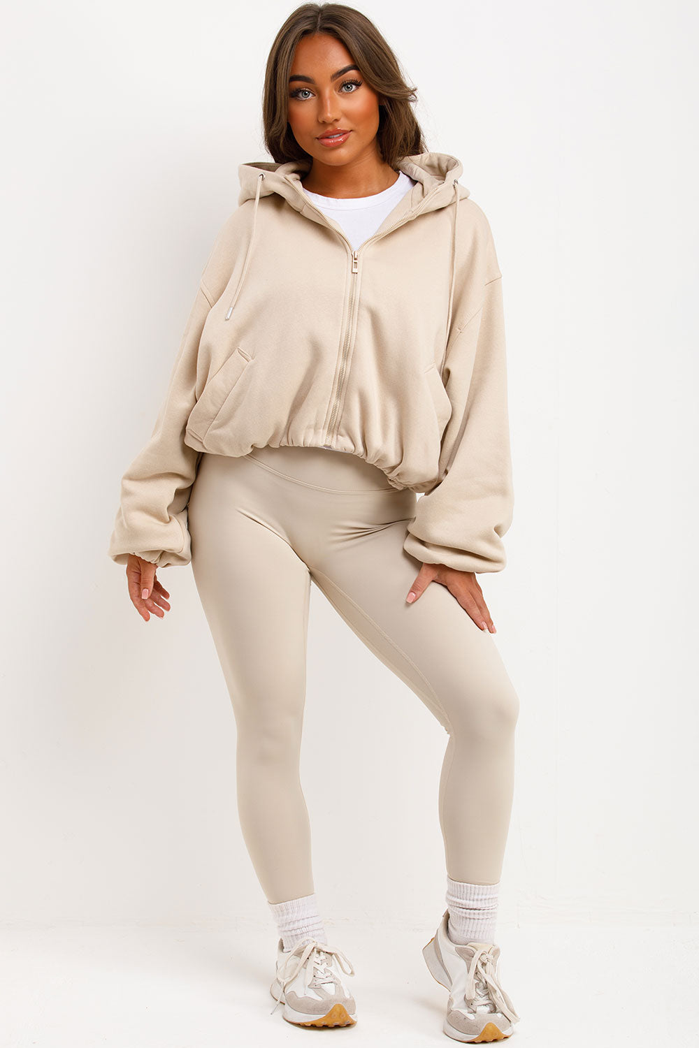 Hooded Jacket with Elastic Hem Beige | Xtralitty