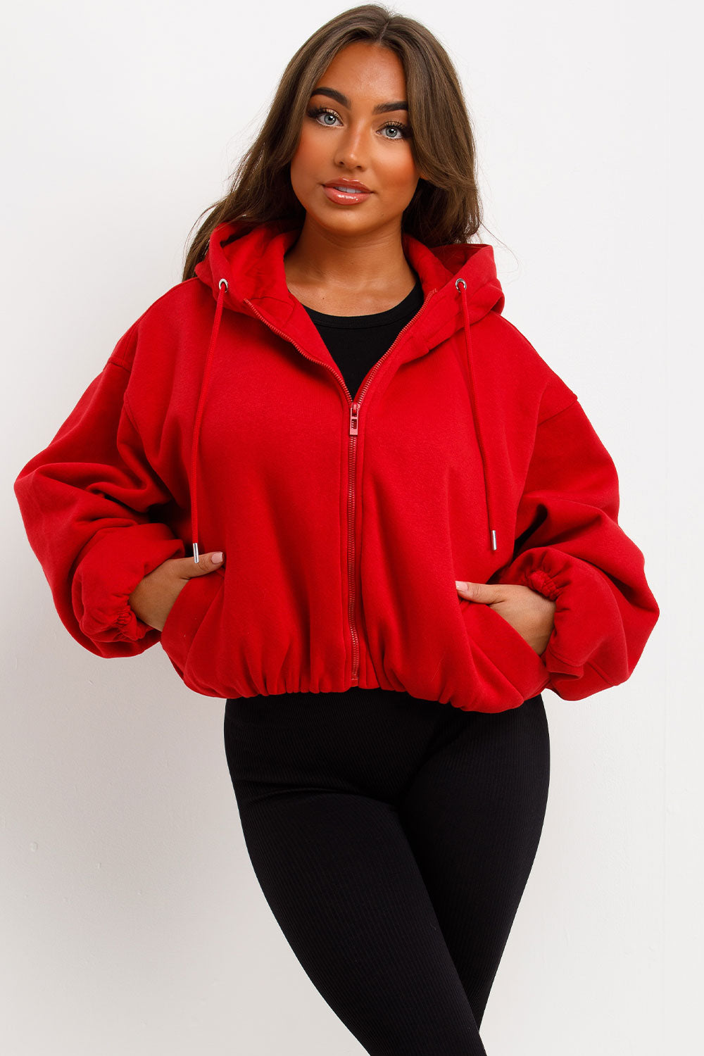 Hooded Jacket with Elastic Hem Red | Xtralitty