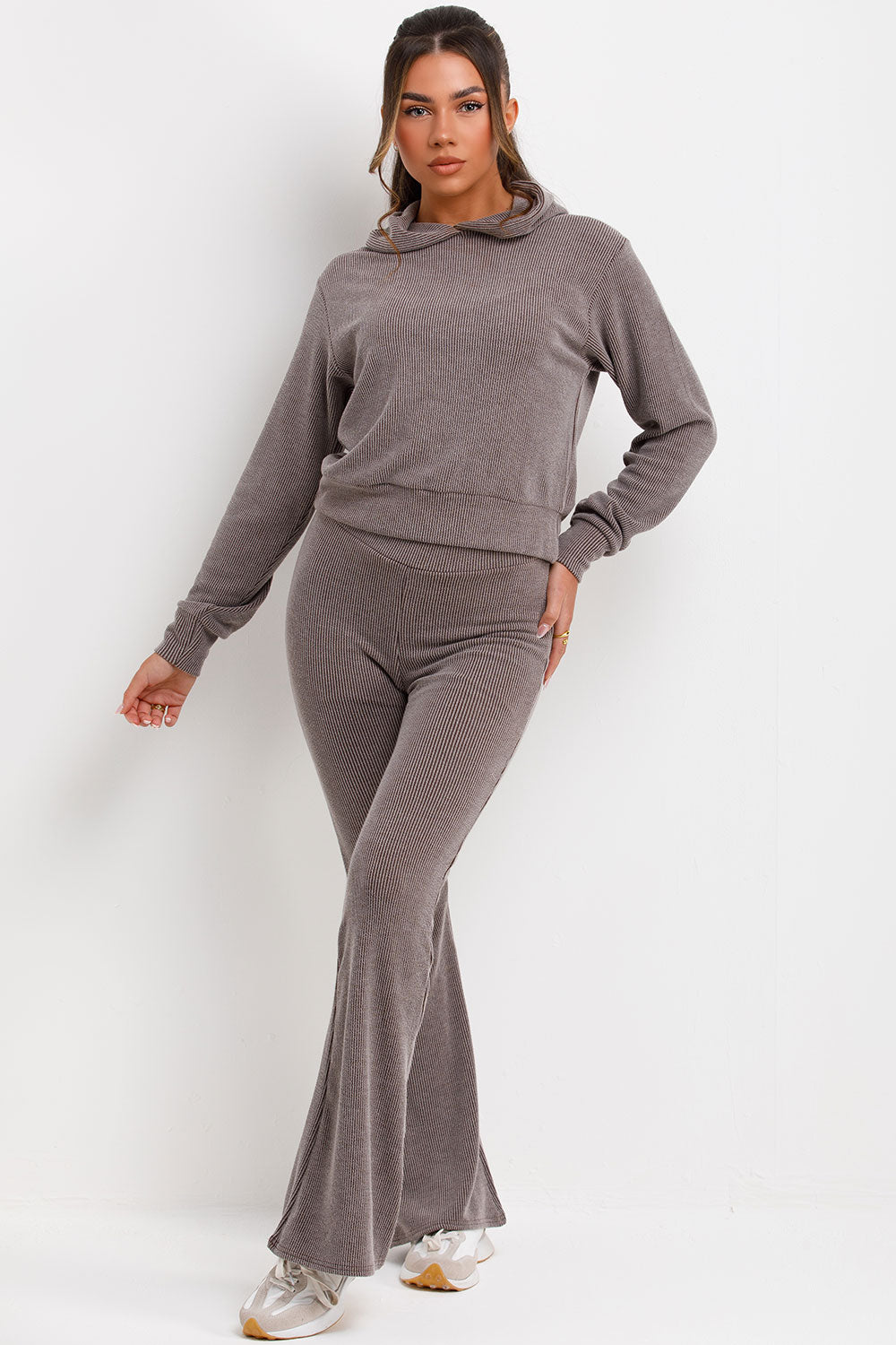 Crop Hoodie Tracksuit Lounge Set Chocolate | Xtralitty