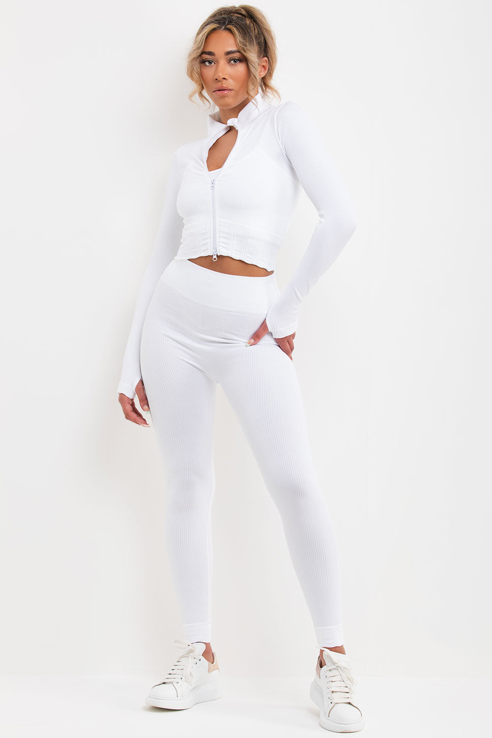 3 Piece Gym Set Ribbed Co Ord White | Xtralitty