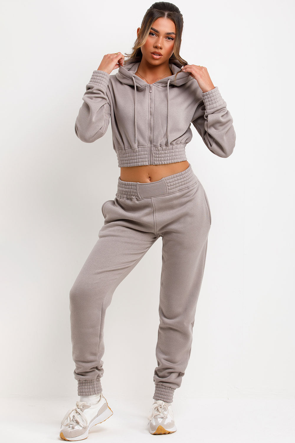 Tracksuit with Zip Front Cropped Dove Grey | Xtralitty