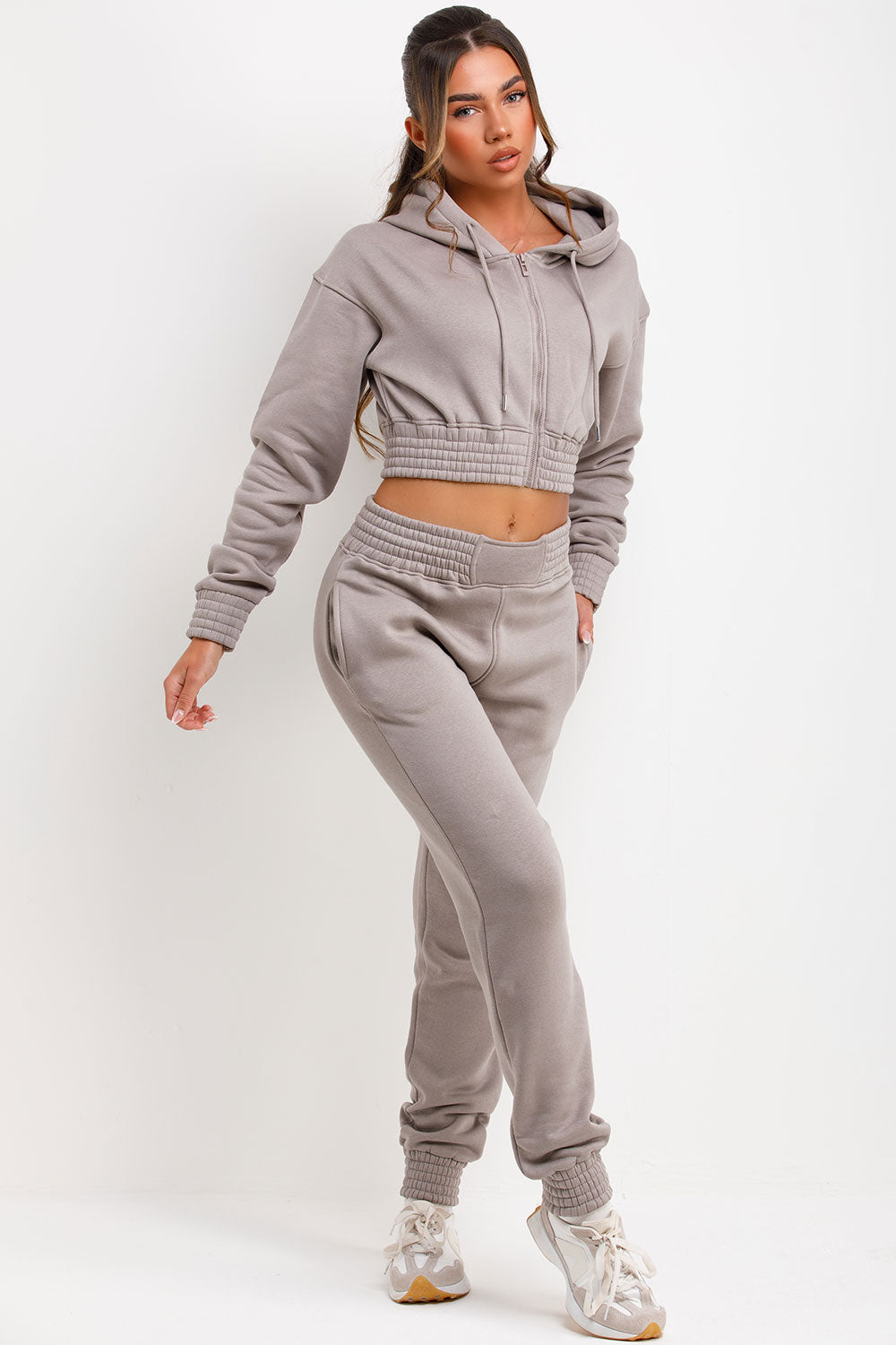 Tracksuit with Zip Front Cropped Dove Grey | Xtralitty