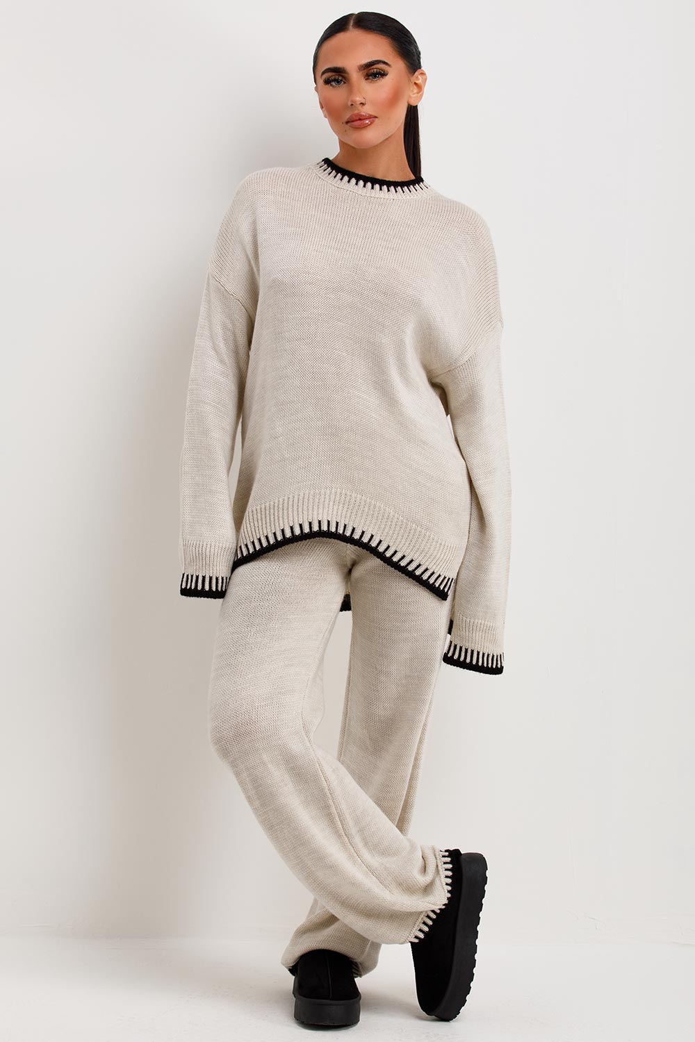 Knitted Loungewear Set with Blanket Stitch Detai | Xtralitty