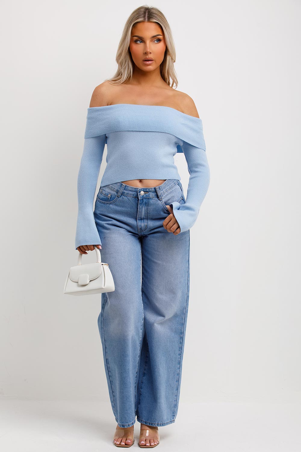 Off Shoulder Jumper Top Blue | Xtralitty